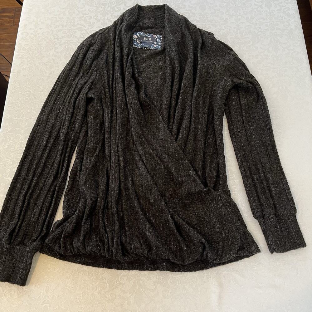 Maeve by Anthropologie Rafela Hacci Surplice Top Wrap Sweater Size XS Brown/Gray